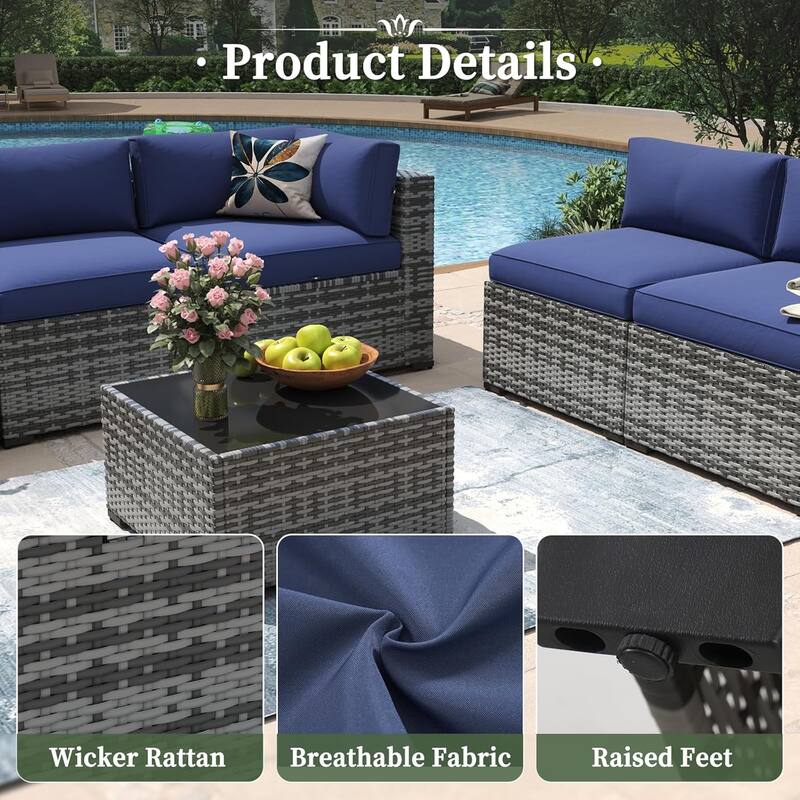 AOXUN Wicker Rattan Outdoor Sectional Sofa Set with Coffee Table