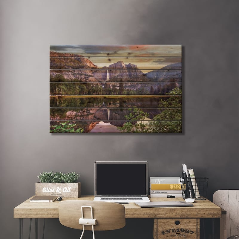 Yosemite Falls Reflected In Flooded Cook's Meadow, Yosemite Valley, Yosemite National Park, CA Print On Wood by Tim Fitzharris