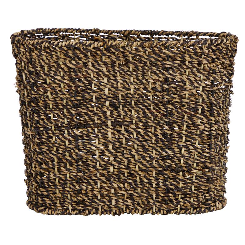 Brown Seagrass Handmade Woven Single Slot Magazine Holder with Light Brown Accents