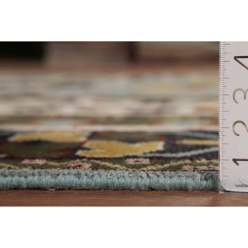 Light Blue Geometric Kazak Indian Area Rug Hand-Knotted Wool Carpet - 8'0"x 10'2"