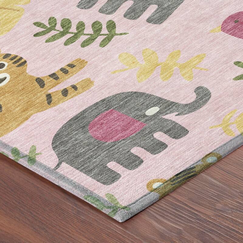 Machine Washable Indoor/ Outdoor Whimsy Safari Animals Chantille Rug