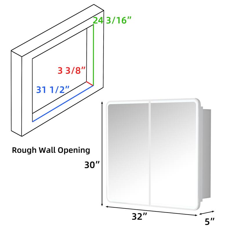 Aris Recessed/Surface Mount Bathroom Medicine Cabinet with Mirror and Lights, Dimmable, Adjustable Shelves, Fast Defogging