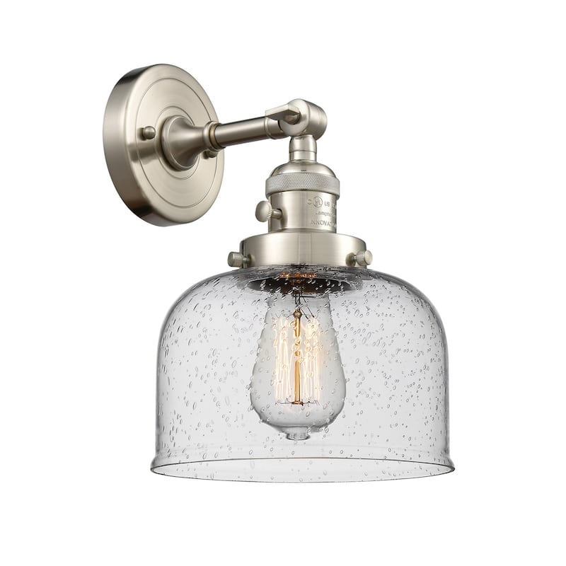 Innovations Lighting Large Bell Single Light 12" Tall Bathroom Sconce - Brushed Satin Nickel / Seedy