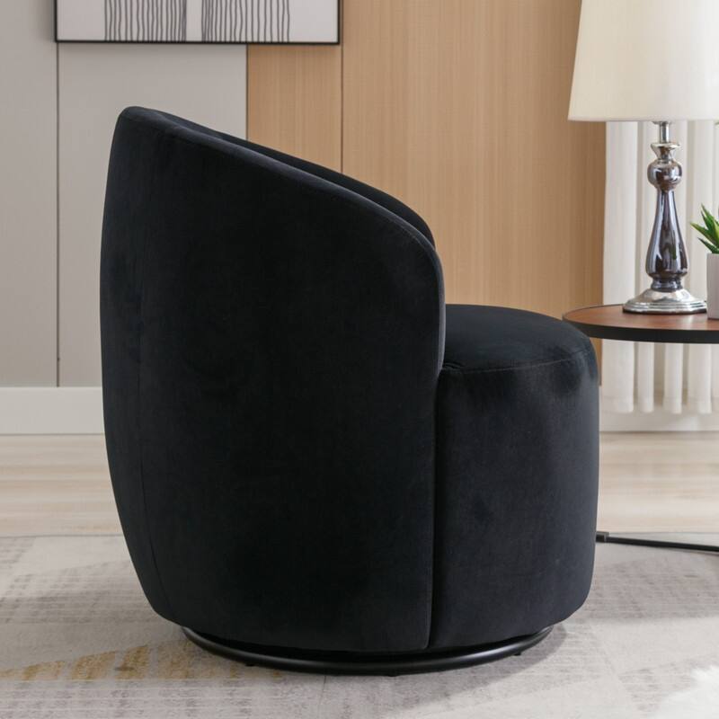 Velvet Fabric Swivel Accent Barrel Chair With Powder Coating Metal Ring