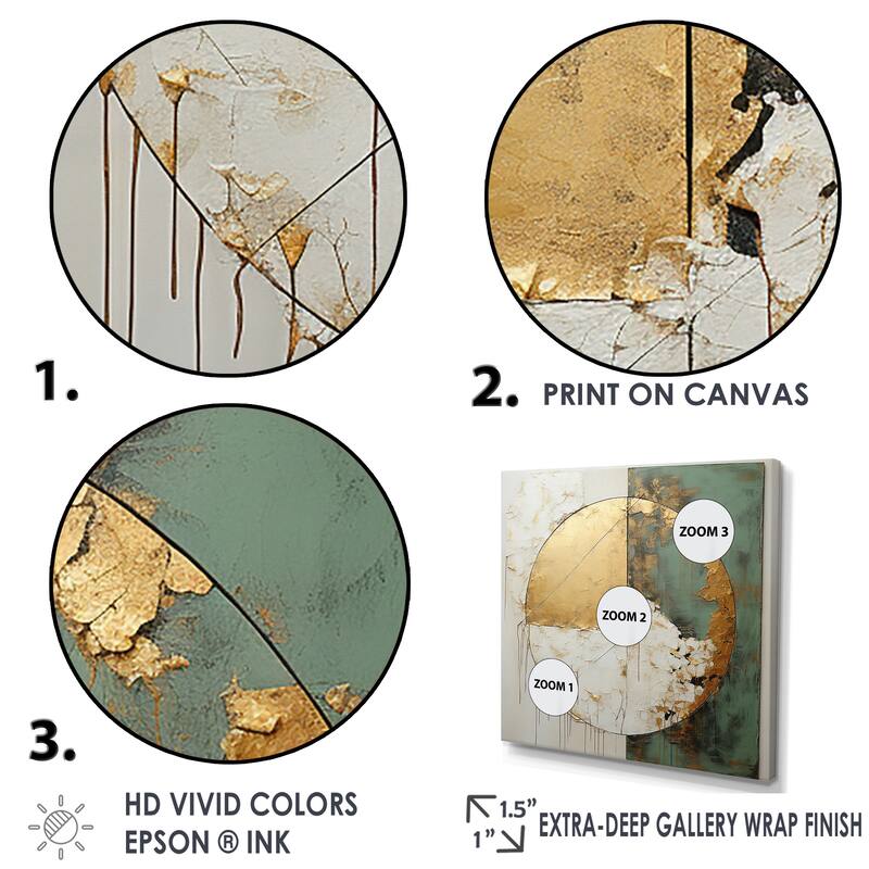 Designart "Gold And Green Paint Fusion I" Abstract Painting Framed Wall Decor
