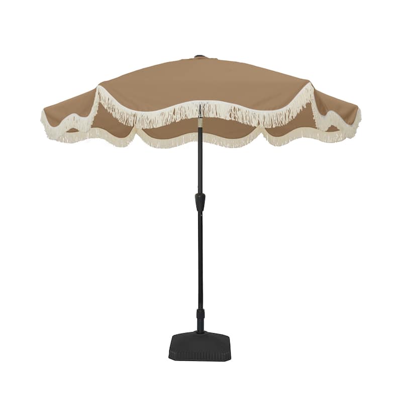 Clihome 9 Ft. Bohemian Fringed Patio Market Umbrella - Brown With B-base