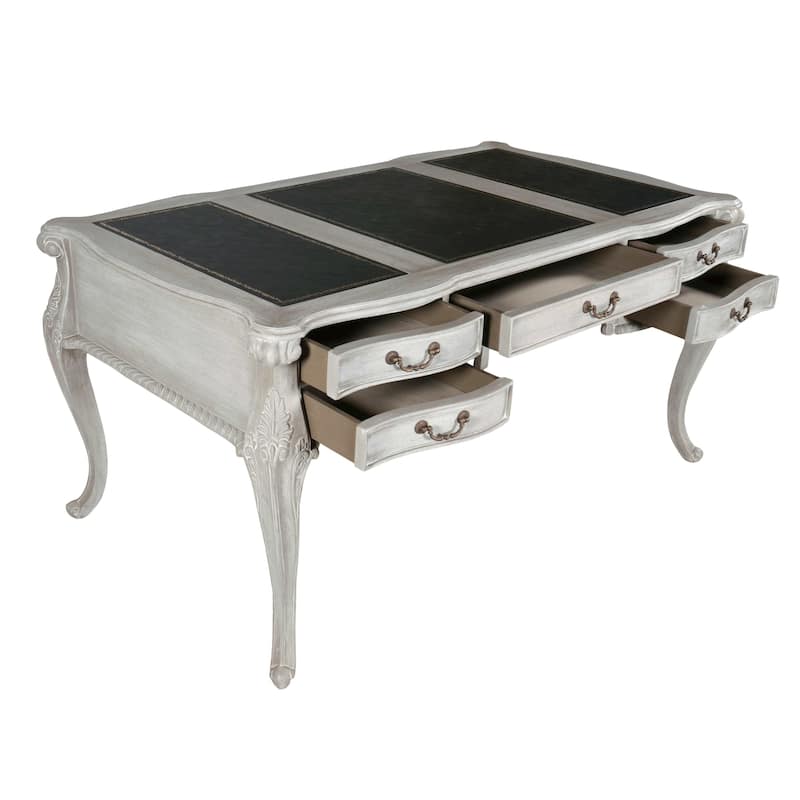 Heritage Furnishings Large Mahogany Writing Desk with Mystique Gray Finish by AFD Home