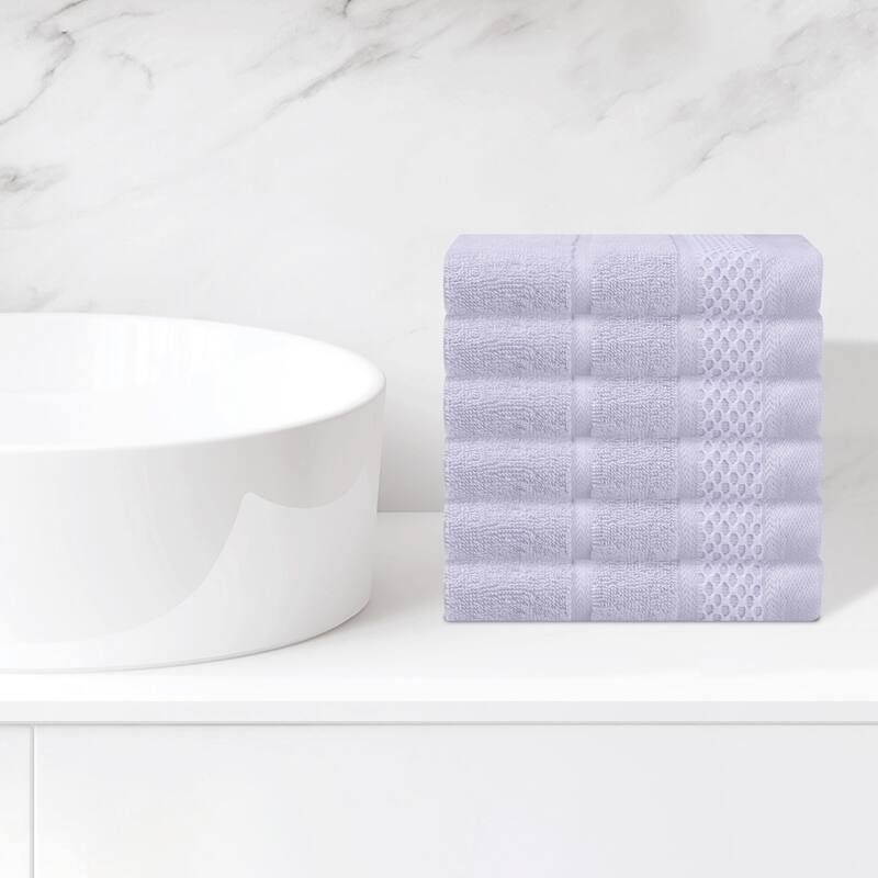 6 Pack Cotton Washcloths for Face, Waffle Checkered Design Face Towels, Absorbent Wash Cloths for Bathroom 14" x 14" - Purple