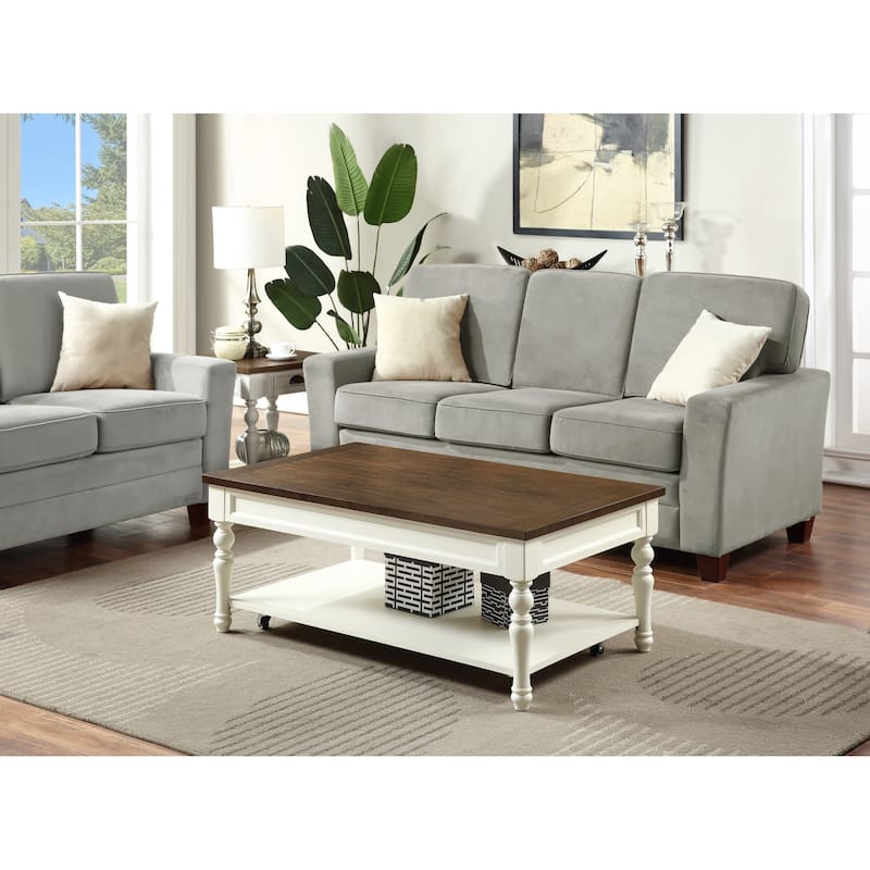 Steve Silver Jillian Ivory and Mocha Wood Coffee Table with Casters