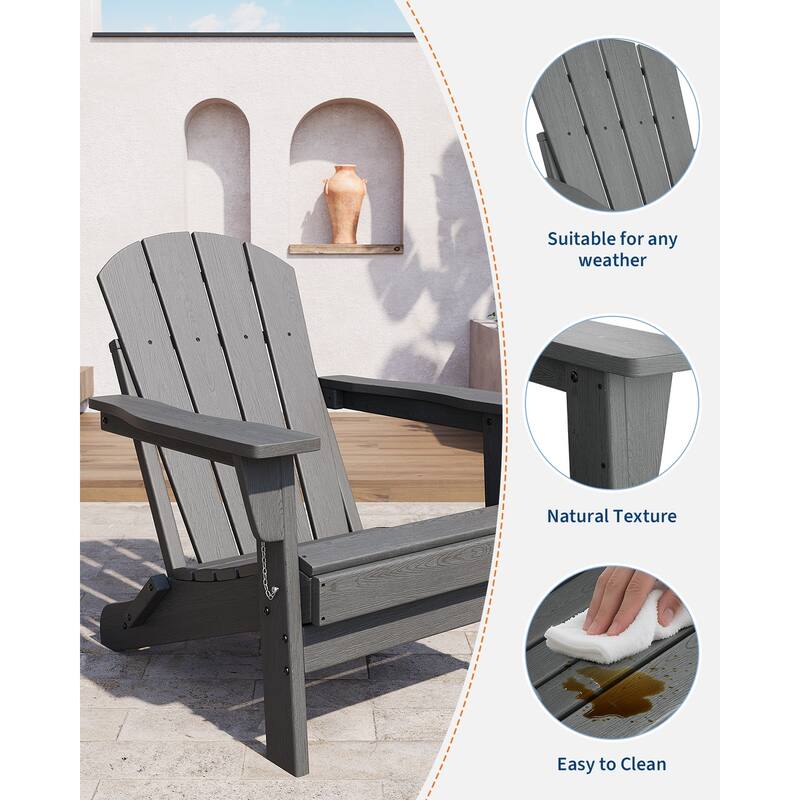 Folding Adirondack Chair, Outdoor Wooden Lounge Chair, Modern Lounger Adirondack Chair Ergonomic Extended Backrest