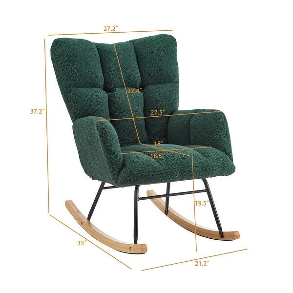 dimension image slide 3 of 6, Teddy Fabric Tufted Glider Rocking Chair with Metal Frame