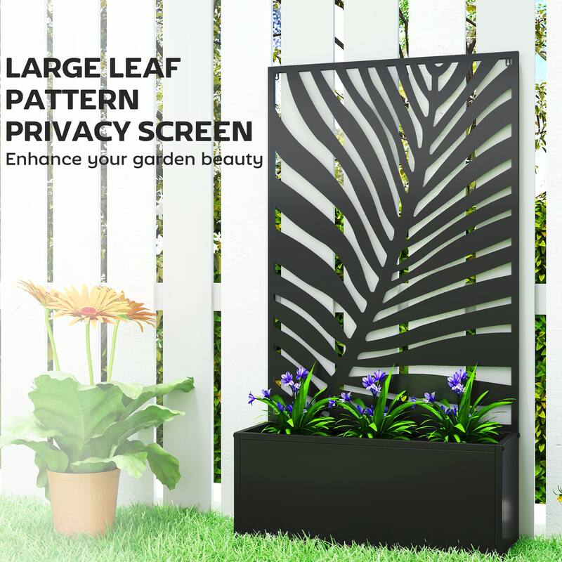 Outsunny Metal Raised Garden Bed with Trellis for Climbing Plants, Freestanding or Wall Mounted Flower Bed with Privacy Panel