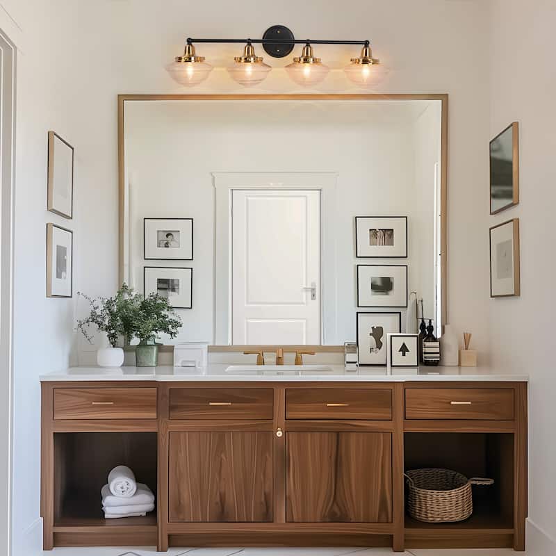1/2/4-Light Modern Black Gold Bathroom Vanity Light Schoolhouse Glass Wall Sconce