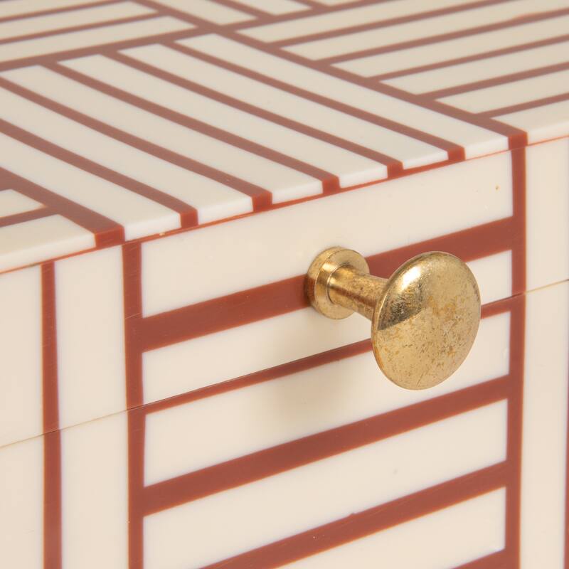 Resin Box with Striped Block Pattern and Gold Clasp