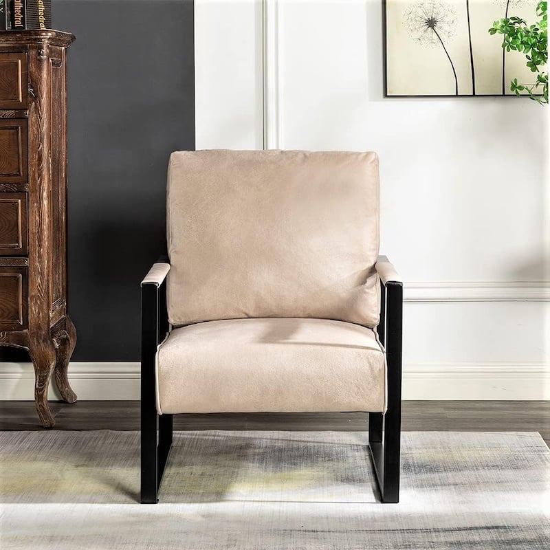 Hosam 25.4" PU/Microfiber Upholstery Metal Arms Chair