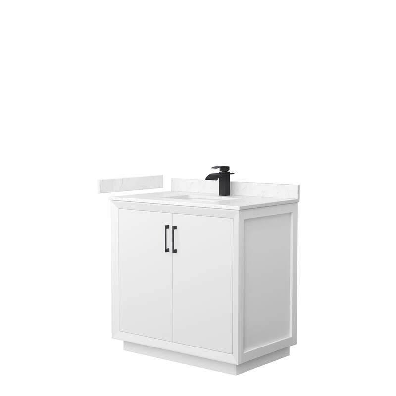 Strada 36-Inch Single Vanity Set, Cultured Marble Top - White, Black Trim, Carrara Cultured Marble Top