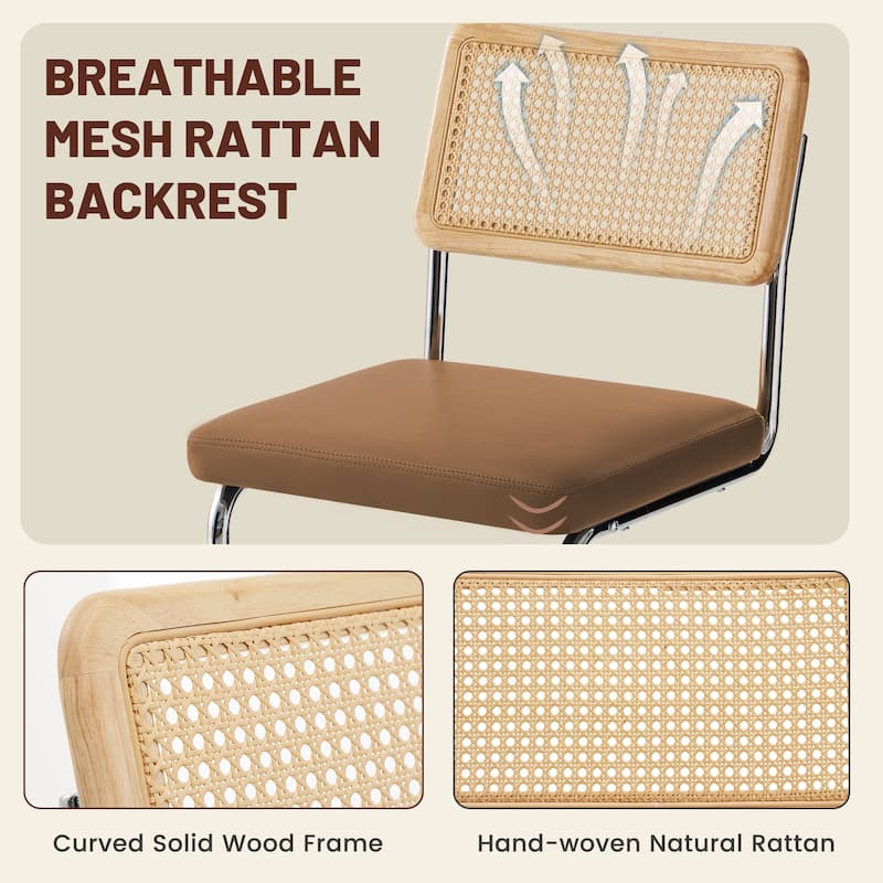 Set of 3 Counter Height Bar Stools with Woven Rattan Back and Footrest for Kitchen Island - 26" H