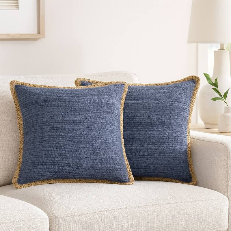 Handwoven Textured Braided Square Throw Pillow - 20" - Navy - Set of 2