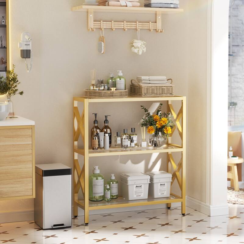 Modern Gold Bookshelf with Tempered Glass Shelves, 3-5 Tires Display Storage Shelving