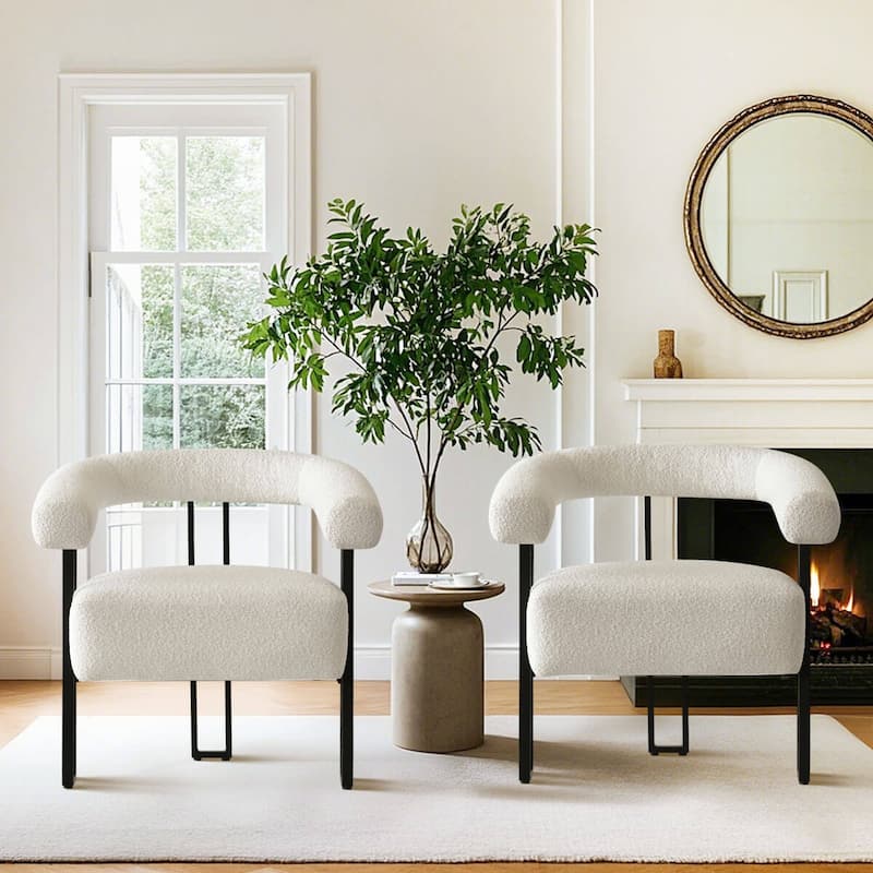 30" Wide Upholstered Boucle Accent Chair - Beige