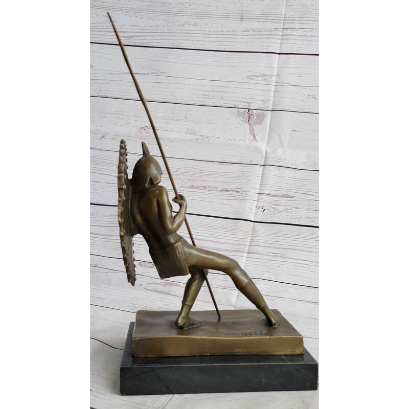 Gladiator With Shield Spear Bronze Metal Pair Of Opposing Bookend Sculptures 11 Inches X 9 Inches