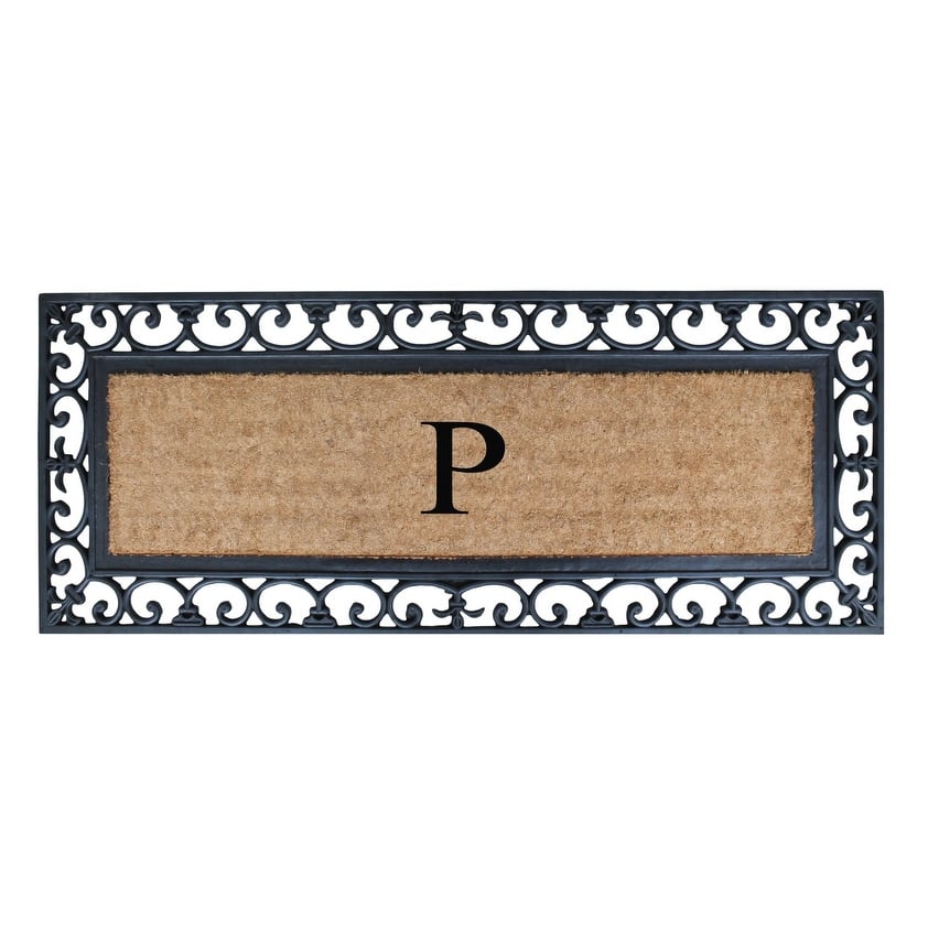 Non Slip Coir Low Profile Myla Monogrammed Entry Doormat, 17.7"x47.25"
