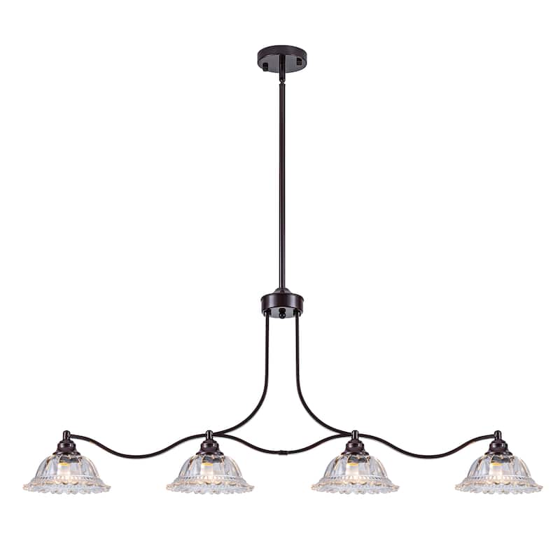 Starsky 4-Light Unique Flower-Shaped Crystal Glass Unique Oil Rubbed Bronze Kitchen Island Pendant