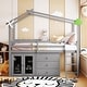 preview thumbnail 2 of 16, Twin Size House Loft Bed Wood Low Bedframe with Black Boards & Storage
