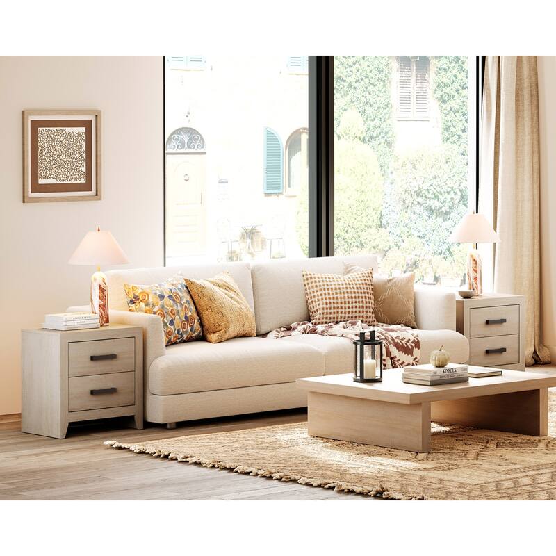 WAMPAT Farmhouse Nightstand with Dual Drawers - Rustic Brown