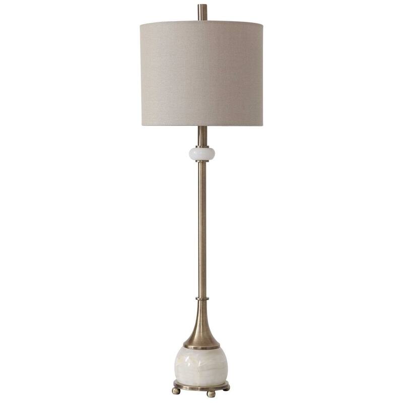 Polished Marble Style Buffet Lamp with Drum Shade - 35" - Brown