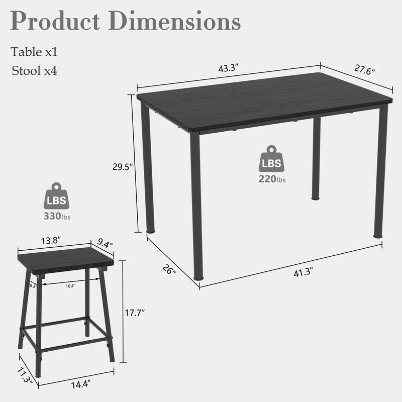 VECELO 5 Piece Dining Table Set with 4 Stools for Breakfast Nook