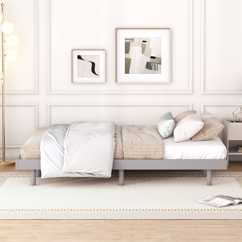 Queen Size Floating Platform Bed with Rubberwood Legs and Plywood Slats