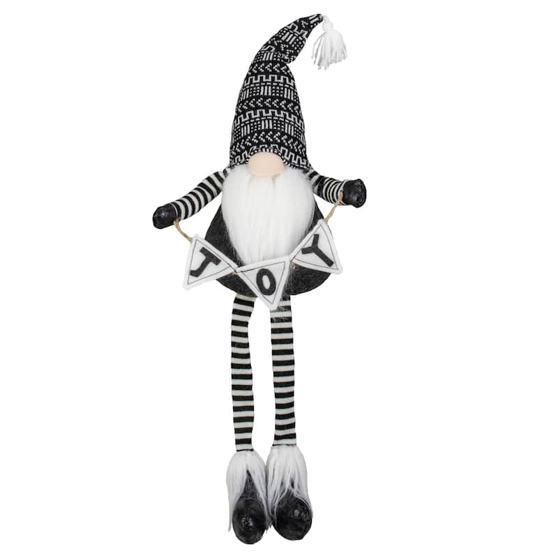 30-Inch Black and White "JOY" Gnome Plush Tabletop Christmas Decoration - 30"