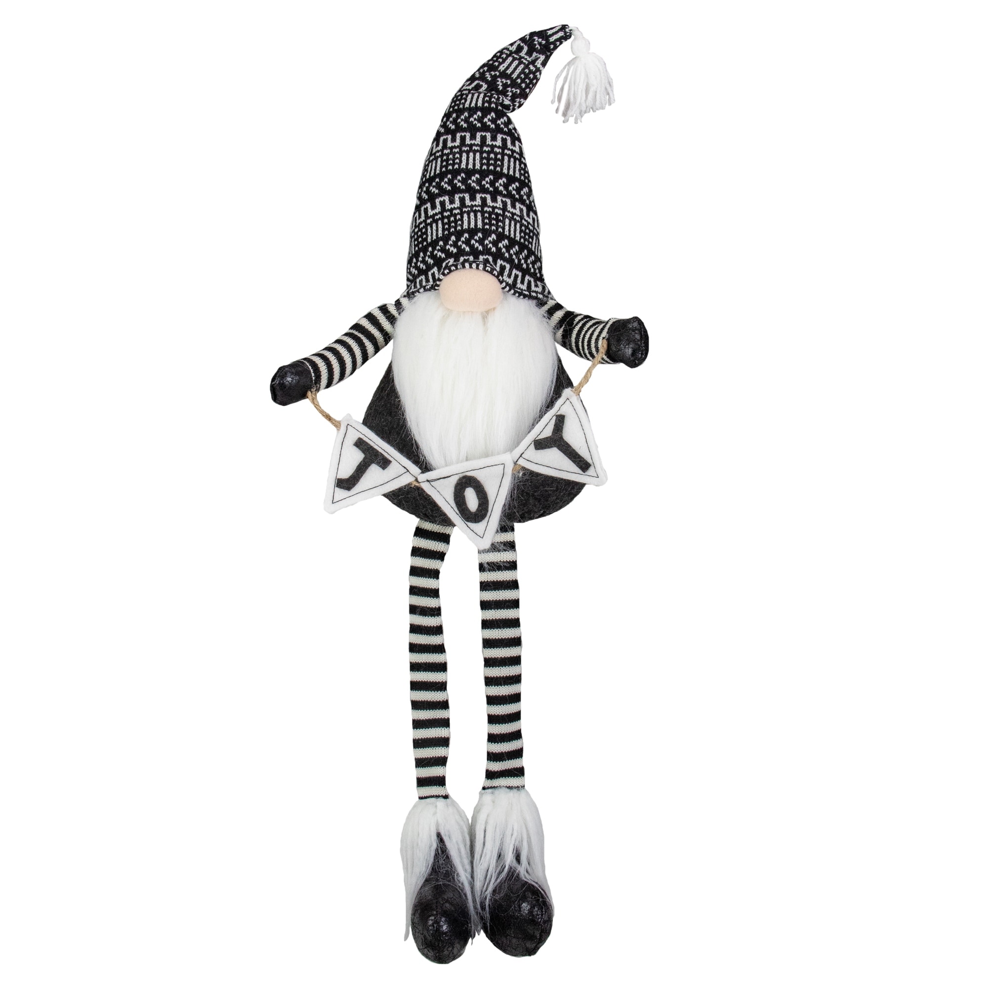 30-Inch Black and White "JOY" Gnome Plush Tabletop Christmas Decoration - 30"