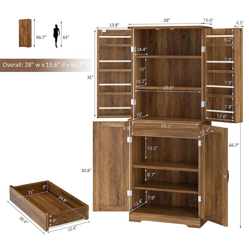 Kitchen Pantry Cabinet with Adjustable Shelves - Freestanding Storage Organizer