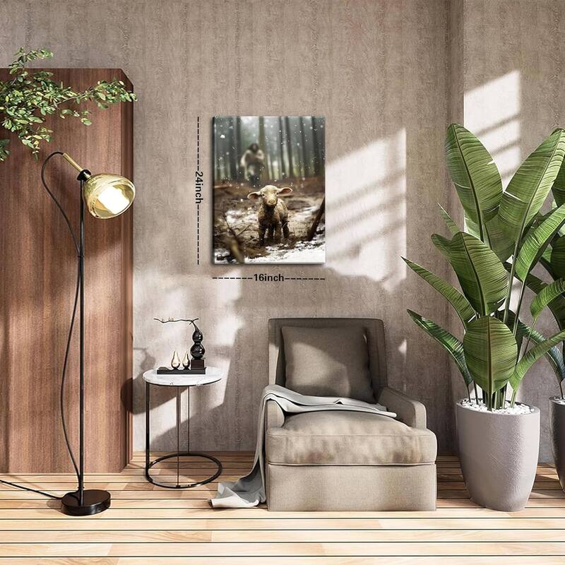 Jesus and Lamb Christian Wall Art, Jesus Saves the Lost Lamb Canvas
