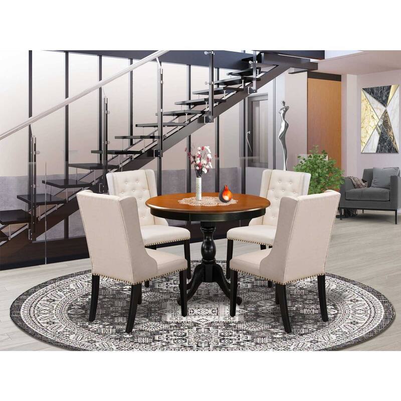 HomeStock 5-Piece Black and Cherry Finish Solid Wood Top Dining table with 4 Chairs