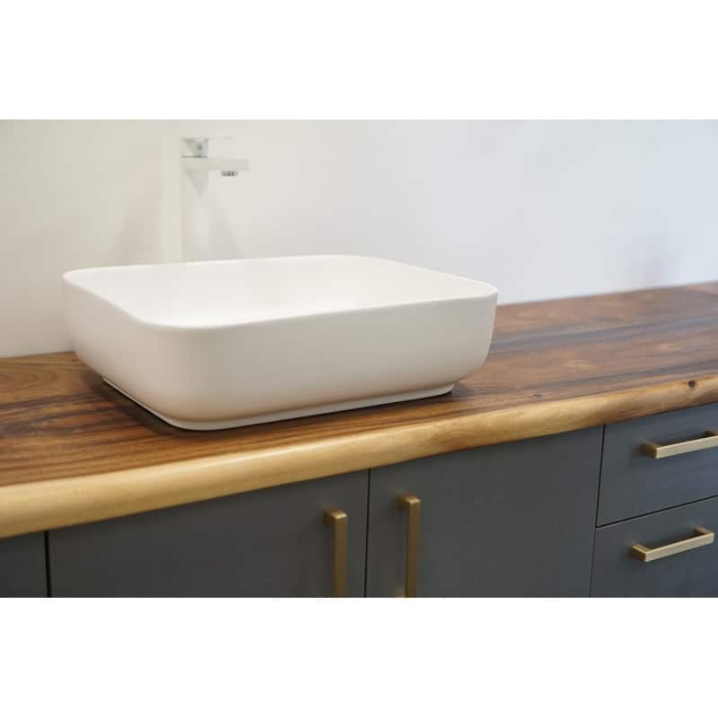 20 Inch Bathroom Rectangular Vessel Sink Above Counter Porcelain Ceramic Top Mount Art Basin With Matching Pop-up Drain