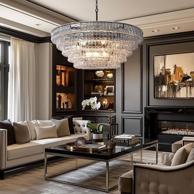 KAYLA 36 in. 6-Lights Gold Crystal Drum Chandelier