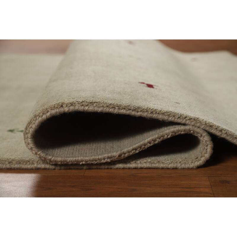 Hand Knotted Oriental 100% Wool Carpet Tribal Animal Pictorial Beige & Ivories Gabbeh Area Rug - 6' 6'' X 4' 7''