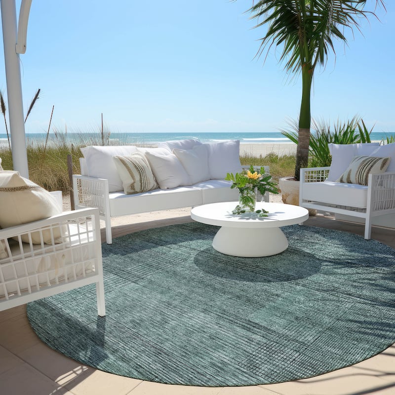 Machine Washable Indoor/ Outdoor Chantille Contemporary Imprints Rug - Teal - 8' x 8'