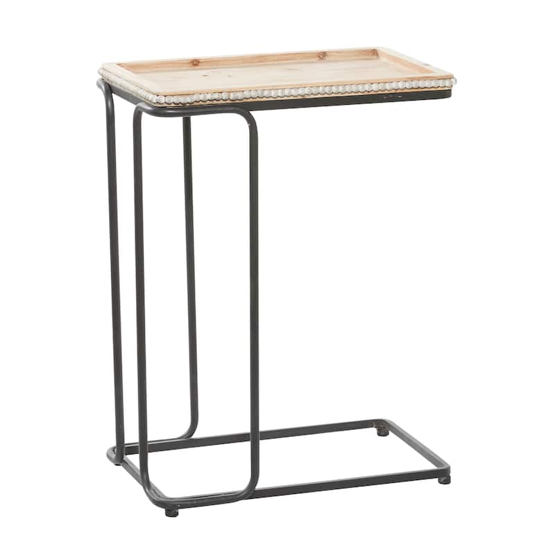 Wood Beaded C-Style Accent Table with Black Metal Base - White - Roche River Decor - 13"W x 20"L x 26"H