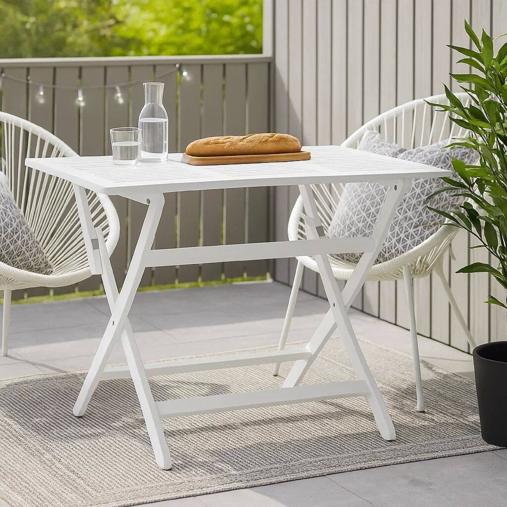 Cami Outdoor Foldable Dining Table, Rectangular 44 Inch, White Wood