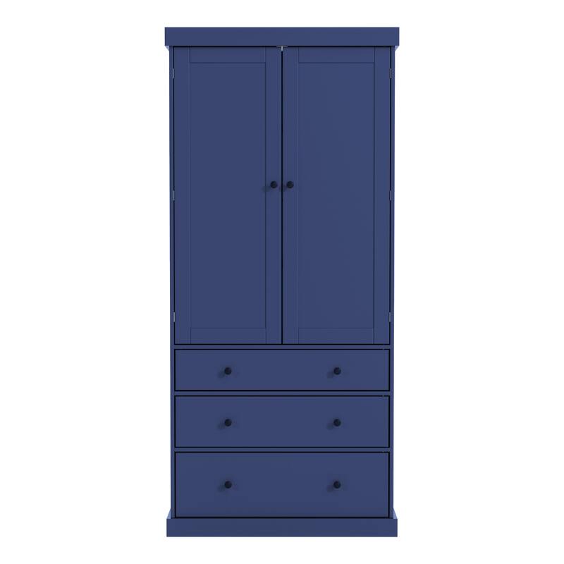 Roomfitters 77 Inch Farmhouse Kitchen Pantry Cabinet with 8 Door Shelves and 3 Drawers, Tall Cupboard, Blue
