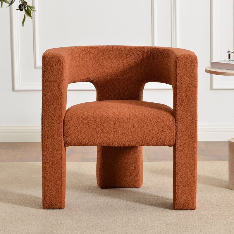 KINWELL 28" Wide Boucle Upholstered Square Armchair - Caramel