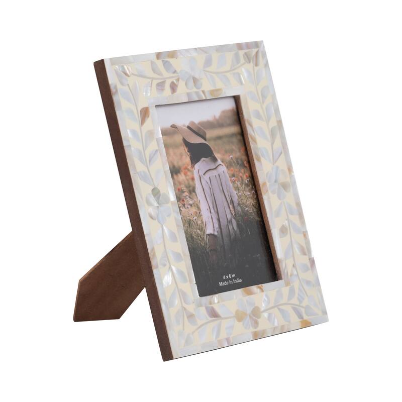Wood Mother Of Pearl Inlay Vine Photo Frame - Ivory