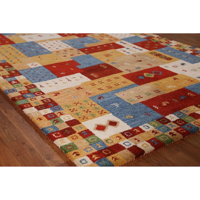 Geometric Gabbeh Indian Area Rug Tribal Handmade Wool Carpet - 5'3" x 7'7" - 5'3" x 7'7" - Multi-Color