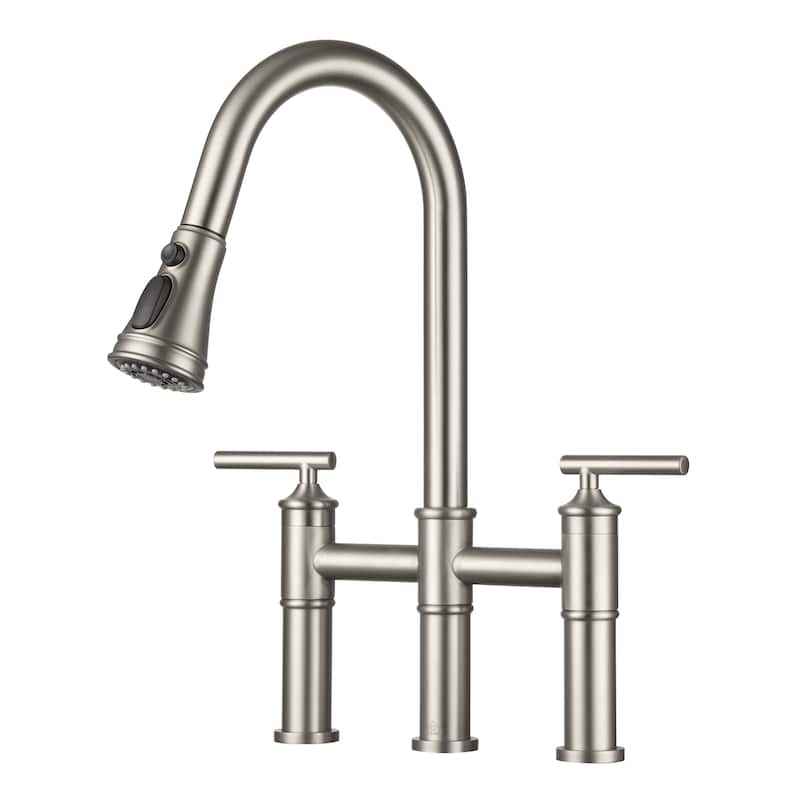 Double Handle Bridge Pull-Down Sprayhead Kitchen Faucet