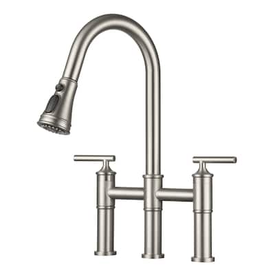 Double Handle Bridge Pull-Down Sprayhead Kitchen Faucet