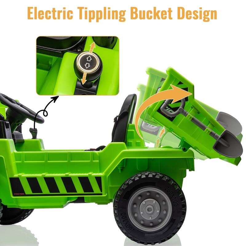 12V Electric Kids Ride-on Dump Truck Toy Car with Dumping Bed, Shovel